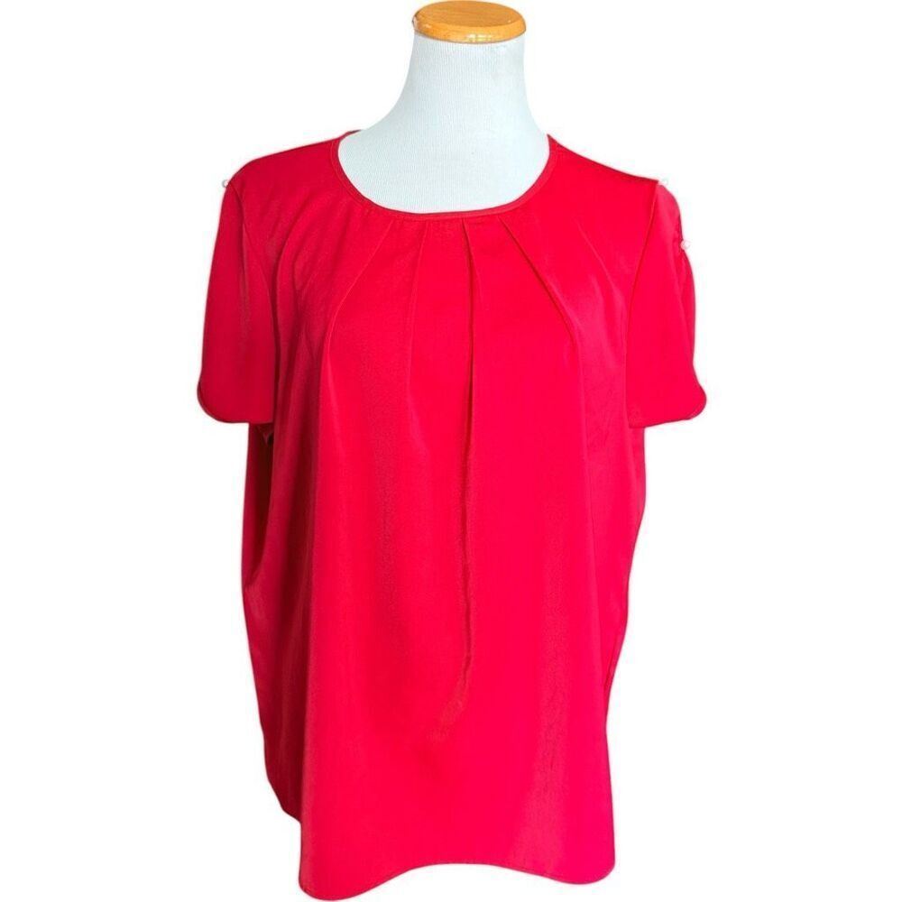 Womens Shein Plus Solid Burgundy Pearl Shoulder Detail Top Blouse - Sz 1X